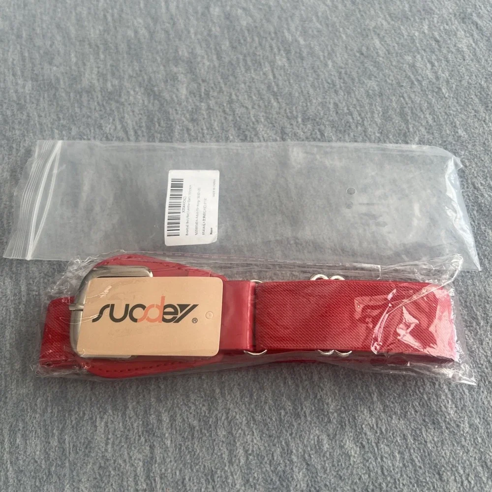 Suodey Red Leather Elastic Belt For Baseball Pants Adult‎ Adjustable Stretch New